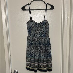 American Rag Strapless Dress with Blue and Cream Pattern